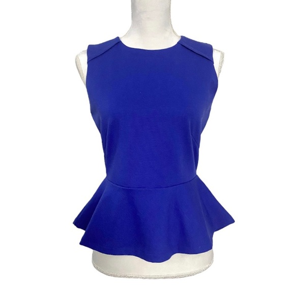 W118 by Walter Baker Blue Indigo Peplum Top Sleeveless Zip Up Back Shirt Small - Picture 2 of 9